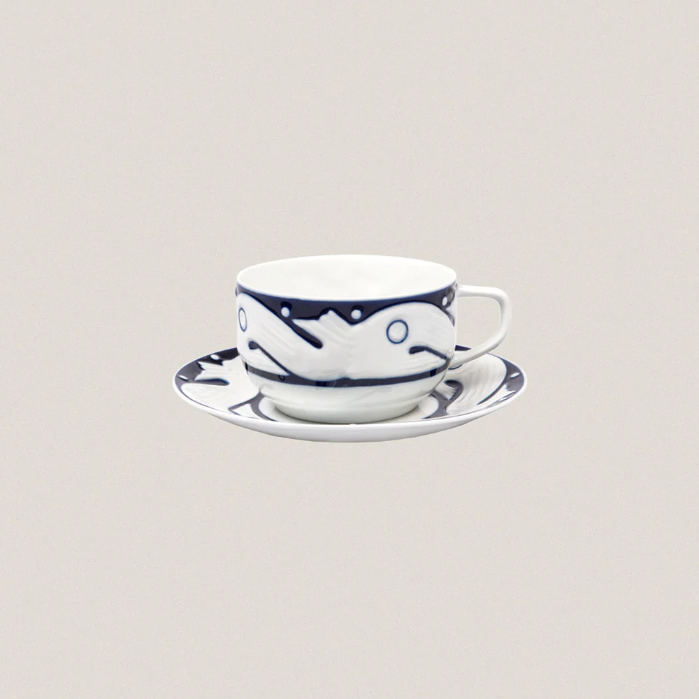 Breakfast Cup and Plate Peixes Azul